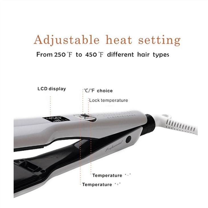 Piastra per capelli con termostato LCD a piastra larga
