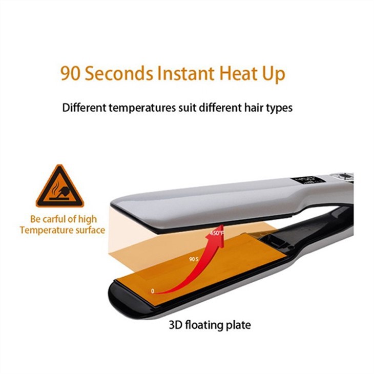 Piastra per capelli con termostato LCD a piastra larga